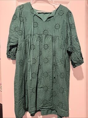 Green Eyelet Cotton Midi Dress - Women